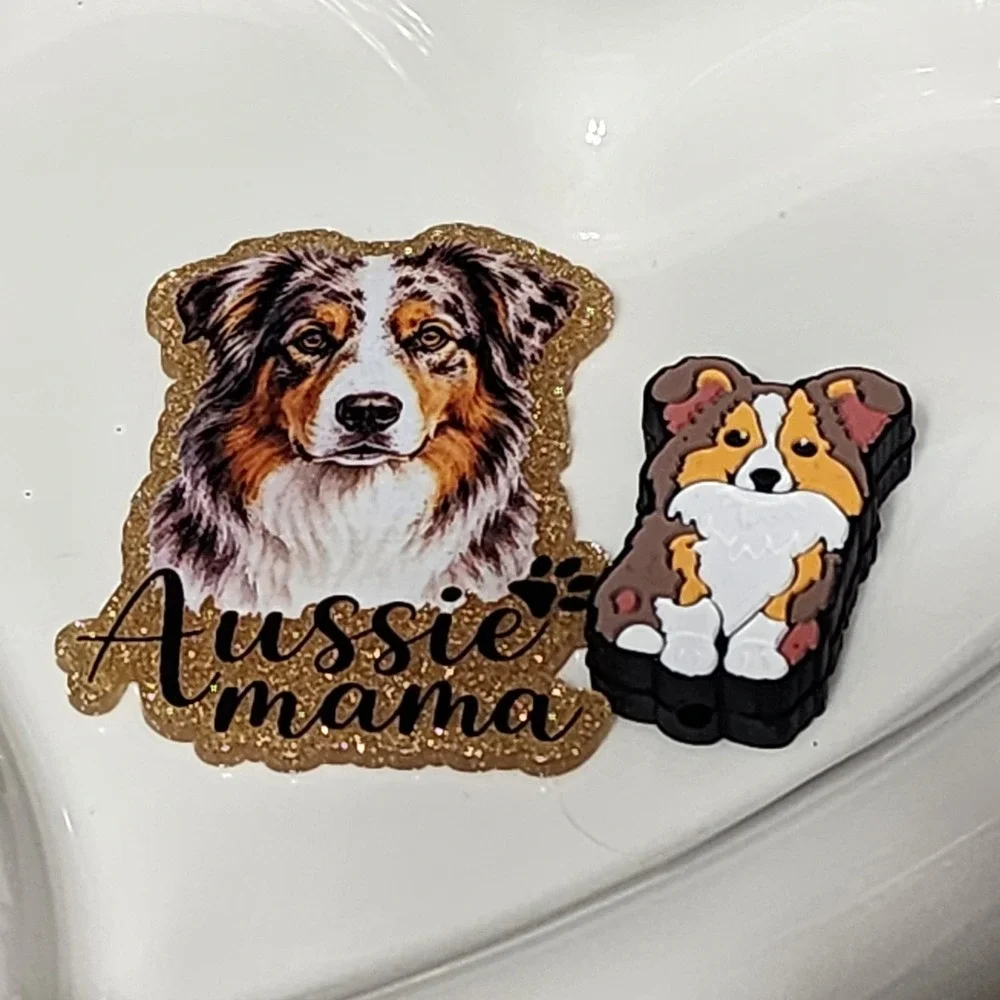 Aussie Mom Flatback Focal Bead Beaded Pen Badge Flats Planar Acrylic Dog